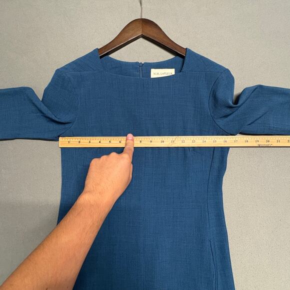 M.M. Lafleur Wondertex Emily Dress Size 4 Square Neck Blue Classic Tailored Cut - Picture 12 of 12